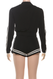 Casual Solid Color Stripe Contrast Zipper Collar Long Sleeve Two Pieces