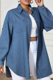 Casual Solid Color Buckle Turndown Collar Plus Size Overcoat