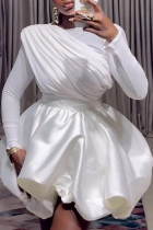 Elegant Solid Color Ruched O Neck Long Sleeve Two Pieces