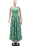 Elegant Print Strap Design Spaghetti Strap Long Dresses
