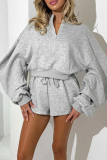 Casual Solid Color Zipper Zipper Collar Long Sleeve Two Pieces