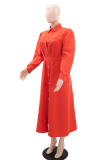Elegant Solid Color Buckle Turndown Collar Shirt Dresses