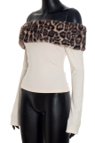 Sexy Leopard Print Patchwork Off Shoulder Tops