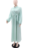 Elegant Stripe Strap Design Turndown Collar Long Dresses