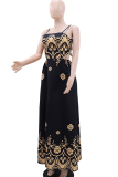 Sexy Print Backless Spaghetti Strap Long Dresses