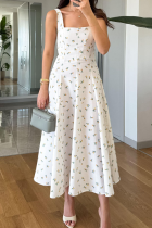 Elegant Print Patchwork Square Neck Long Dresses