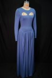 Elegant Solid Color Hollow Out O Neck Long Dresses