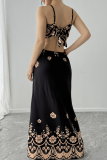 Sexy Print Backless Spaghetti Strap Long Dresses