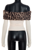 Sexy Leopard Print Patchwork Off Shoulder Tops
