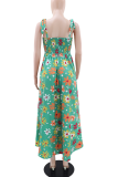 Elegant Print Strap Design Spaghetti Strap Long Dresses