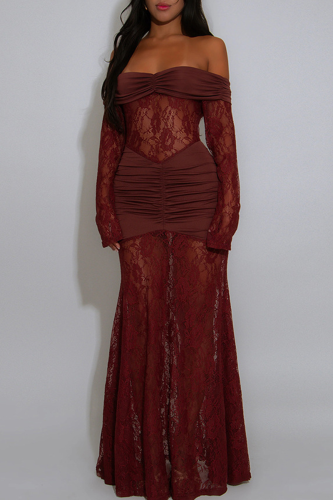 Sexy Solid Color Lace See-Through Off Shoulder Long Dresses