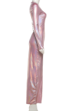 Elegant Solid Color Sequined O Neck Long Dresses