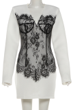 Sexy Lace Contrast V Neck Wrapped Skirt Dresses