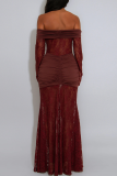 Sexy Solid Color Lace See-Through Off Shoulder Long Dresses