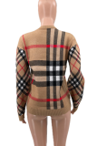 Casual Plaid Contrast O Neck Tops