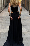 Sexy Solid Color High Slit O Neck Sleeveless Two Pieces
