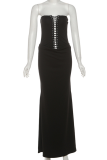 Elegant Solid Color Cross Straps Strapless Long Dresses