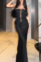 Elegant Solid Color Cross Straps Strapless Long Dresses