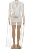 Sexy Solid Color See-Through Mesh O Neck Wrapped Skirt Dresses