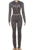 Casual Print Zipper Hooded Long Sleeve Two Pieces