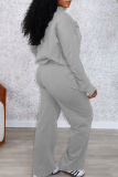 Casual Solid Color Zipper O Neck Long Sleeve Two Pieces
