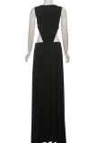 Sexy Solid Color High Slit O Neck Sleeveless Two Pieces