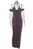 Sexy Solid Color Ruched Spaghetti Strap Long Dresses