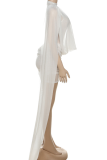 Sexy Solid Color See-Through Mesh O Neck Wrapped Skirt Dresses