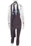 Sexy Solid Color Patchwork V Neck Skinny Jumpsuits