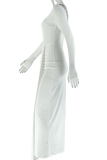 Elegant Solid Color Ruched O Neck Long Dresses