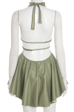 Sexy Solid Color Hollow Out Halter A Line Dresses