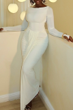 Elegant Solid Color Ruched O Neck Long Dresses