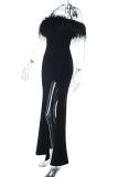 Sexy Solid Color High Slit Halter Long Dresses