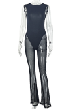 Sexy Solid Color See-Through O Neck Skinny Jumpsuits