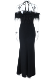 Sexy Solid Color High Slit Halter Long Dresses