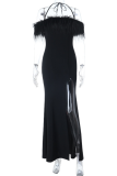 Sexy Solid Color High Slit Halter Long Dresses