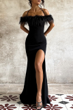 Sexy Solid Color High Slit Halter Long Dresses