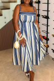 Elegant Stripe Contrast Spaghetti Strap Long Dresses