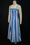 Elegant Stripe Contrast Spaghetti Strap Long Dresses
