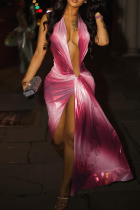 Sexy Print Slit Deep V Neck Irregular Dresses