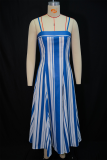 Elegant Stripe Contrast Spaghetti Strap Long Dresses