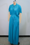 Elegant Solid Color Ruched O Neck Long Dresses