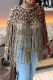 Casual Leopard Print Fringed Trim Turtleneck Outerwear