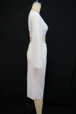 Sexy Solid Color Slit O Neck Long Sleeve Two Pieces
