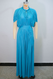 Elegant Solid Color Ruched O Neck Long Dresses