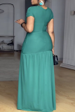 Elegant Solid Color Slit Ruched V Neck Long Dresses