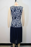 Elegant Print Pleated O Neck Long Dresses