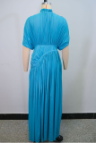 Elegant Solid Color Ruched O Neck Long Dresses