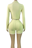 Casual Solid Color Zipper Turndown Collar Long Sleeve Two Pieces
