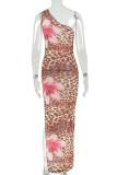 Sexy Print High Slit Irregular Dresses